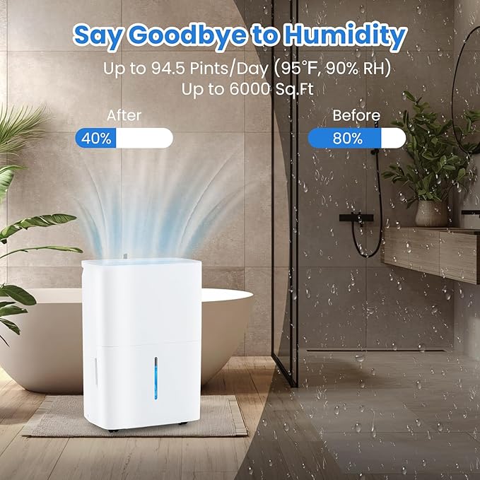ARLIME 94.5 Pints Dehumidifier for Home, 6000 Sq.Ft Dehumidifier w/24H Timer, LED Display, Child Lock, Drain Hose& Auto Defrost for Bedroom Basement Garage Office (94.5 Pints) - Image 2