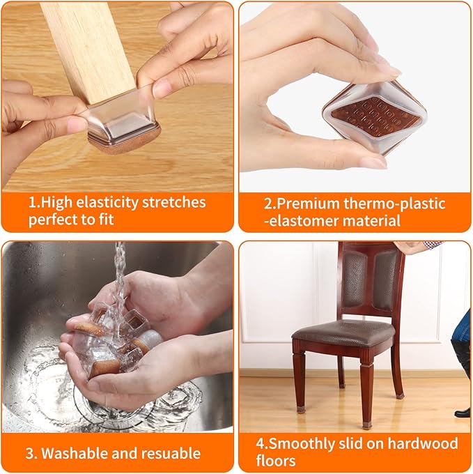 Ezprotekt Chair Leg Floor Protectors for Hardwood Floors, Felt Furniture Pads, Silicone Felt Furniture Leg Pads Caps Covers for Table Desk Sofa No Scratches and Reduce Noise (M Fit: 0.75" - 1") - Image 4