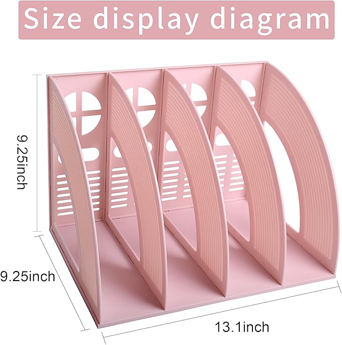 Marte Vanci Magazine File Holder, Binder Holder with 4 Vertical Compartments, Desktop Folder Organizer File Sorter Dividers for Book, Document Storage Home School Office Supply (Pink) - Image 2