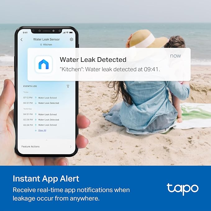 TP-Link Tapo Smart Water Leak Detector, Requires Tapo Hub, Water Leak Sensor Wi-Fi with Rapid Dripping Detection, 90dB Adjustable Alarm, App Alerts, Compatible with Alexa and Google Home, T300 - Image 3