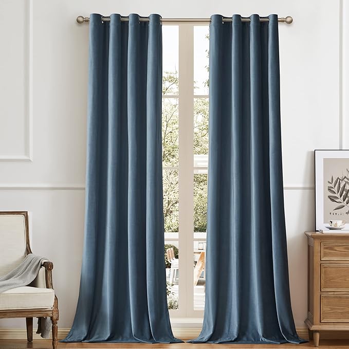 BULBUL Velvet Curtains 96 inches Luxury Elegant Living Room Curtain Modern Thermal Insulated Soundproof Privacy Room Darkening Floor to Ceiling Soft Grayish Blue Drapes for Bedroom Set of 2 by ModernShinyVelvetCurtains