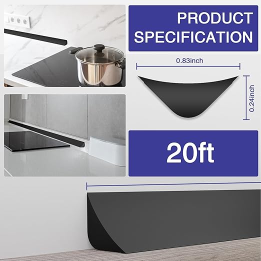Flexible Molding Trim, Flexible Bendable Adhesive Caulking Strip, Molded Trim, Peel and Stick Home Decorative Edge for Bathroom, Kitchen, Floor, Wall (Black, 0.83in x 0.24in x 20ft) - Image 2