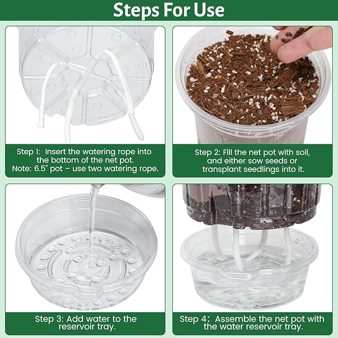 18 Pack 6.5/5/4 Inch Clear Self Watering Plant Pots with Bottom Water Tray & Watering Rope, Transparent Nursery Pots with Drainage for Seedlings, Herbs, and Houseplants - Image 3