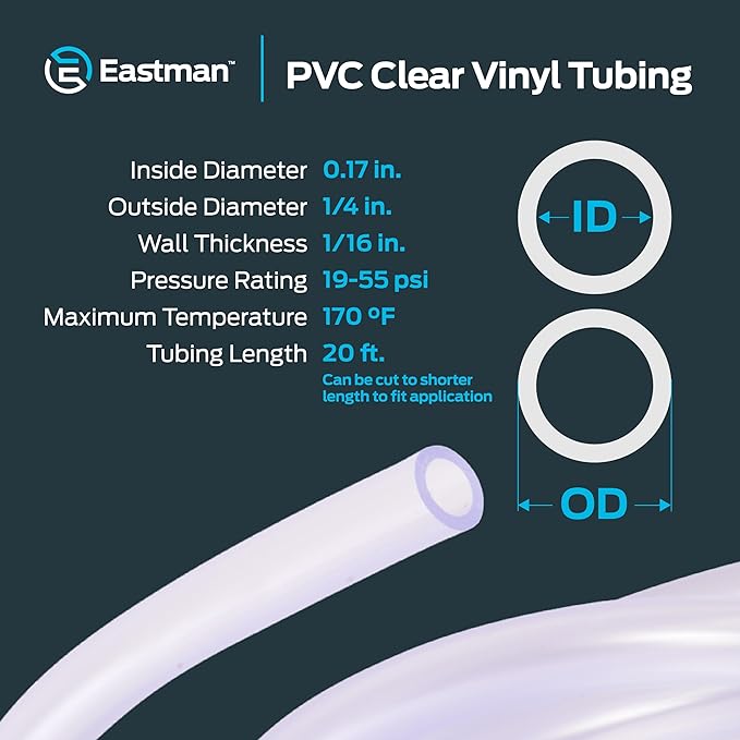 Eastman 0.17 Inch ID (1/4 Inch OD) PVC Clear Vinyl Tubing, 20 Foot Length, 98560 - Image 4