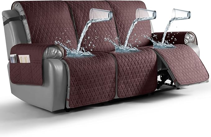 TAOCOCO 100% Waterproof Recliner Cover, Non-Slip Washable Reclining Couch Cover with Elastic Leg Straps, Furniture Protector for Dogs (Coffee, 3 Seater) by TAOCOCO