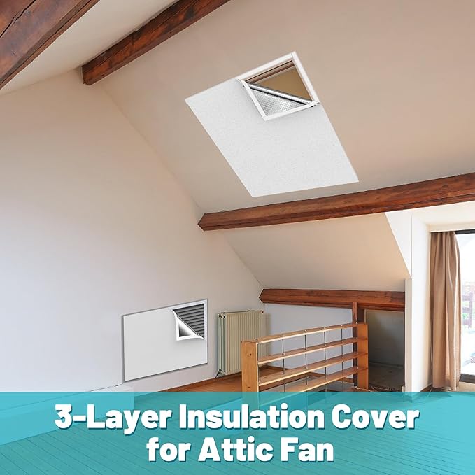 Insulation Cover for Vents, Foam Thermal Insulation with Veclro Strips, 3-Layer Whole House Fan Cover for Ceiling, Attic, RV, Garage, Reflective, Thermal Foam Cover - Image 8