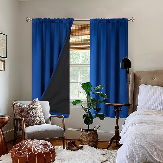 BGment 100% Blackout Curtains for Bedroom 63 Inch Length, Rod Pocket with Thermal Insulated Liner Full Room Darkening Curtains for Living Room, Each Window Curtains 2 Panels, 52 x 63 Inch, Royal Blue - Image 2