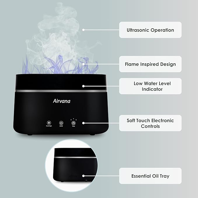 AquaFlame Ultrasonic Humidifier (.75L / .20 Gal) - Vibration Technology Humidifier with Essential Oil Diffuser – Tabletop Design for Personal Use, Dorm Rooms, & Desks - Sage - Image 2