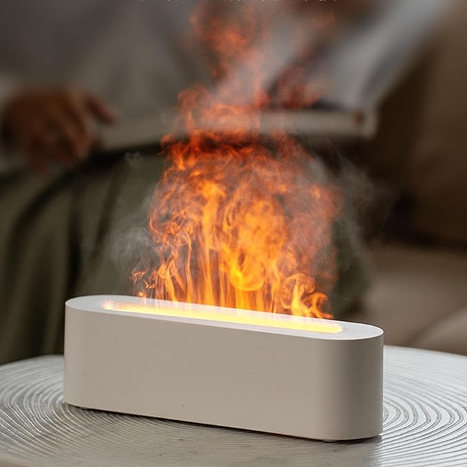 Flame Air Diffuser, Humidifier, Essential Oil Diffuser - 7 Colors, 180mL Capacity (8 Hours), Noiseless Operation, Auto-Off Protection - Perfect for Home Bedroom Office Gifts(Ivory) by PIZAY