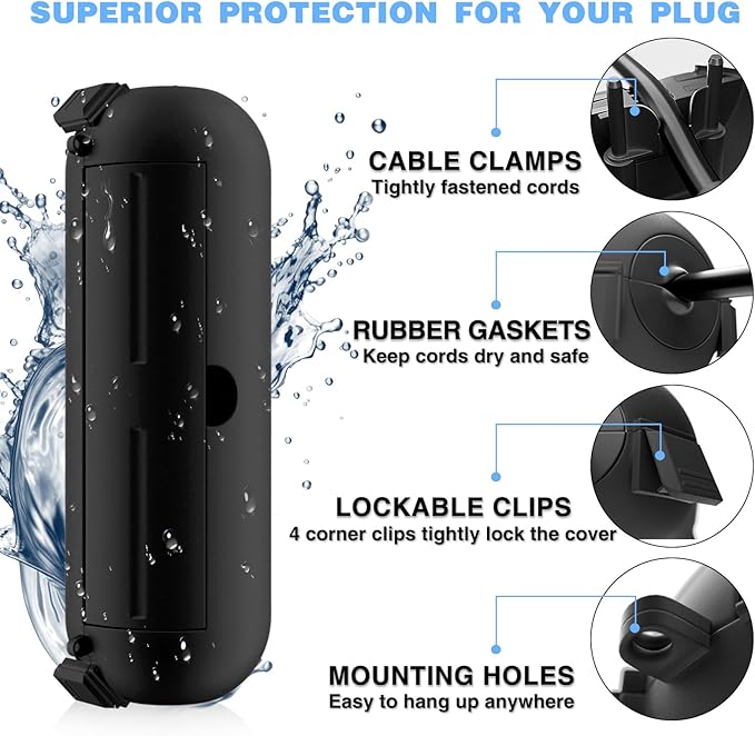 Flemoon [6 Pack] Outdoor Extension Cord Safety Cover with Waterproof Seal, Weatherproof Electrical Connection Box to Protect Outdoor Outlet, Plug, Socket, Christmas Holiday Decoration Light, Black - Image 8