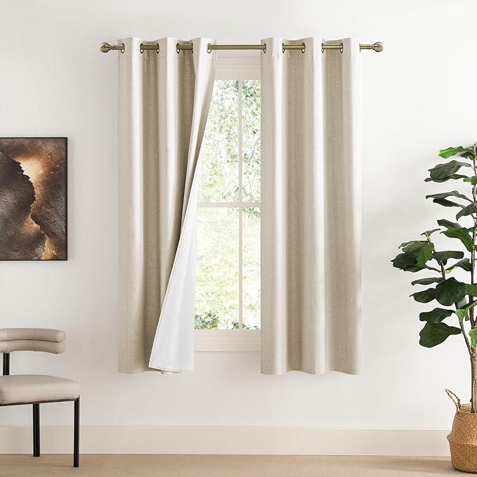 NICETOWN 100% Blackout Linen Texture Curtains 70" Long, Beige, 2 Pcs, Thermal Insulated Full Blackout 2-Layer Lined Drapes, Energy Efficiency Window Draperies for Boy's Room by NICETOWN