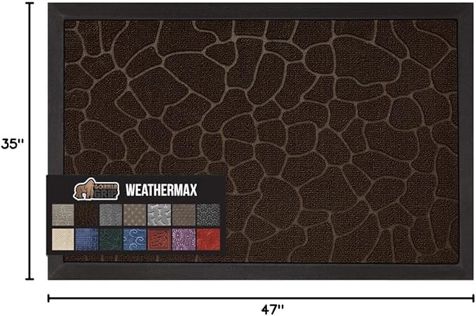 GORILLA GRIP 100% Waterproof All-Season WeatherMax Doormat, 47x35, US Designed Natural Rubber, Stain and Fade Resistant, Low Profile Indoor Outdoor Door Mats, Easy Clean Patio Mat, Dark Brown Pebble - Image 2