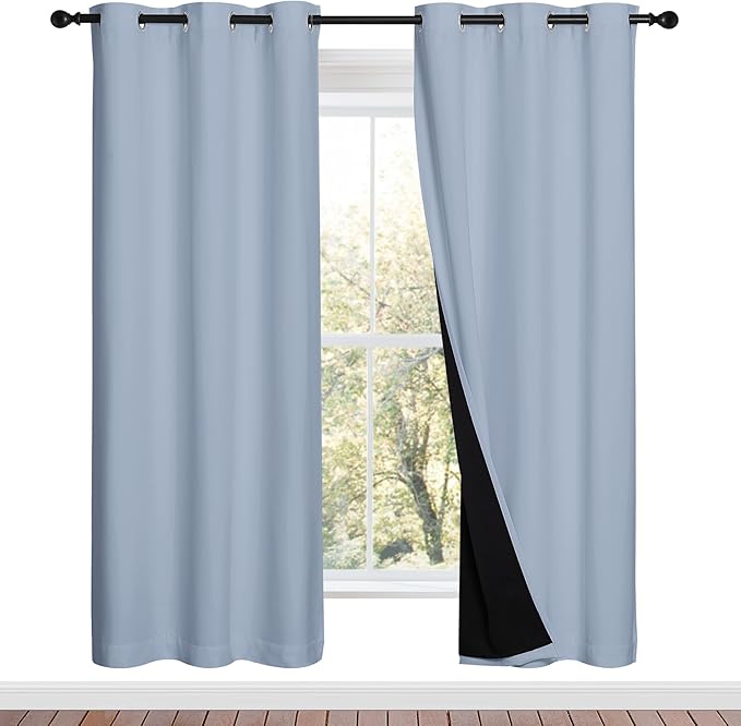 NICETOWN Full Shade Curtain Panels, 37" Wide x 70" Long, Vintage Blue, Pair of Thermal Insulated & Energy Efficiency Blackout Drapes for Living Room, Lined Silky Performance Window Dressing by NICETOWN