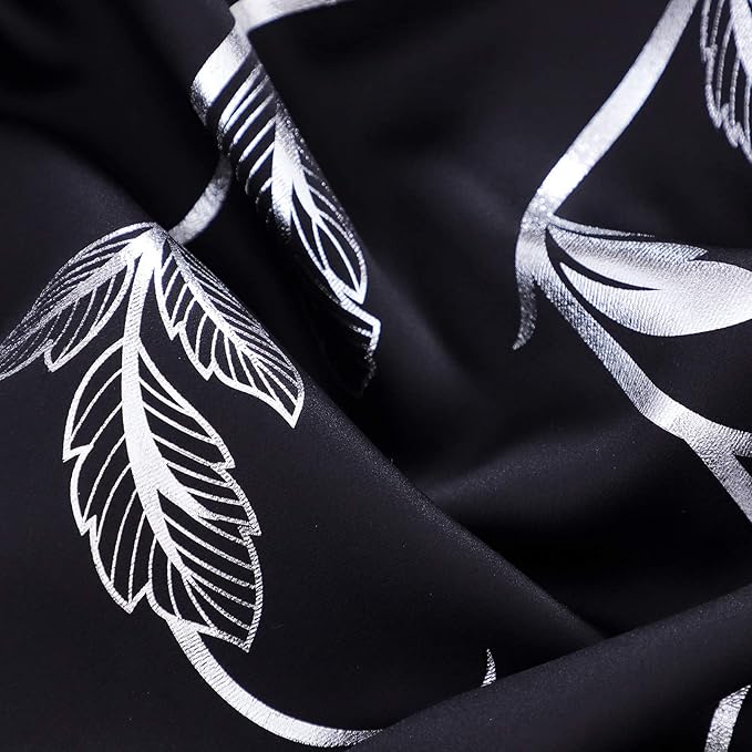 BUHUA Small Window Blackout Curtains with Silver Vine Print Pattern Black Blackout Curtains for Kitchen Window 38W×45L Black Set of 2 - Image 5