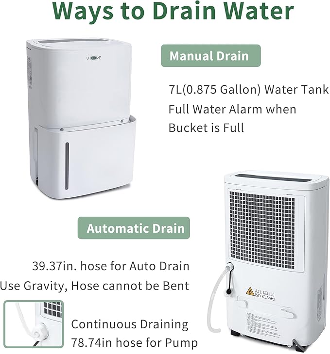 Uhome Dehumidifier 150 Pints with Pump for space up to 7000 Sq. Ft, for Home, Basements, Storages and Large Rooms with 1.85Gallon Water Tank - Image 3