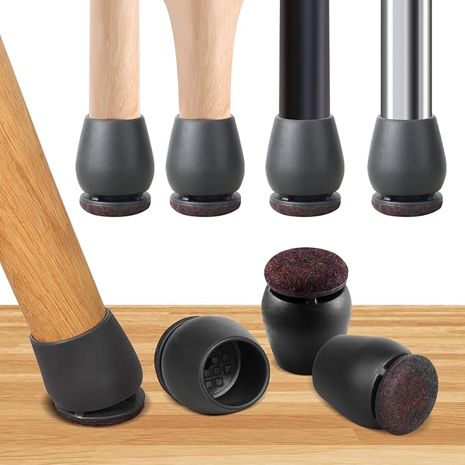 16PCS Small Chair Leg Floor Protectors, Metal Chair Leg Caps Covers Silicone Chair Feet Protectors for Wood Floors,Round Felt Furniture Pads Furniture Sliders for Hardwood Floors(Black,Fit 0.8"-1.05") by GAGUIUP