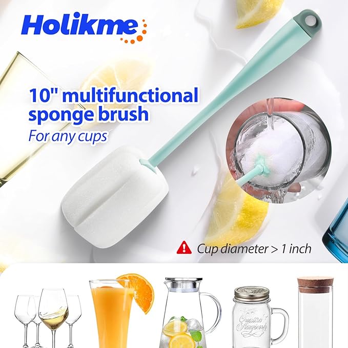 Holikme Bottle Brush Tube Cleaning Lab Set with Long Handle, Cup Cleaner for Washing Narrow Neck Beer Wine Decanter Pipes Lids Sinks Cap Covers, Green - Image 4