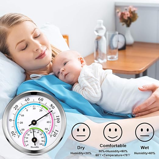 Weewooday 3 Pcs Indoor Outdoor Thermometer 2 in 1 Mini Home Temperature Humidity Hygrometer Monitor Gauge for Home Offices Wall(Silver,2.2 Inch) - Image 5