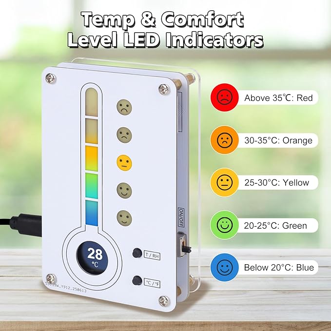 Soldering Project, ICSTATION Temperature and Humidity Meter Soldering Practice Kit With Expression LED Indication ℃/℉ Thermo-Hygrometer DIY Electronic Kit for School Education Use In Room Home Indoor - Image 4