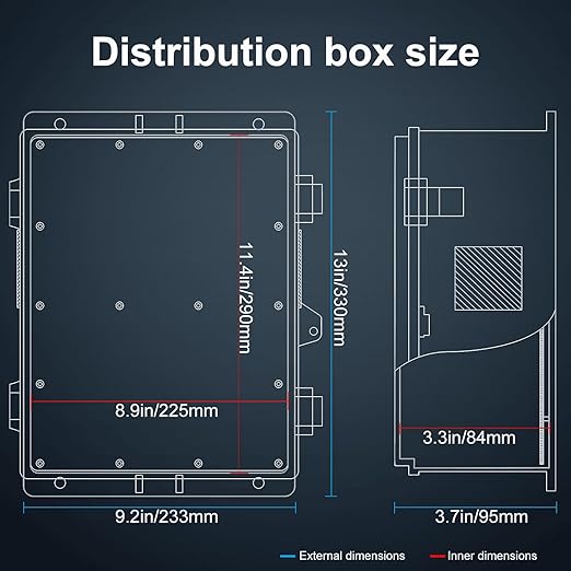 Outdoor Electrical Junction Box, ABS Water Resistant Enclosure with Internal Mounting Panel & Hinged Cover (13" H* 9.2" L* 3.7" W) - Image 6