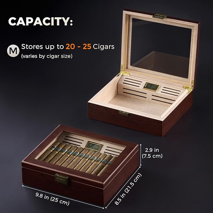ProCase Wood Cigar Humidor Box, Wooden Desktop Cigar Storage Case, with Humidifier，Cedar Lining, Glass Top, Digital Hygrometer, Gift for Men Dad Boyfriend, Father's Day - Image 7