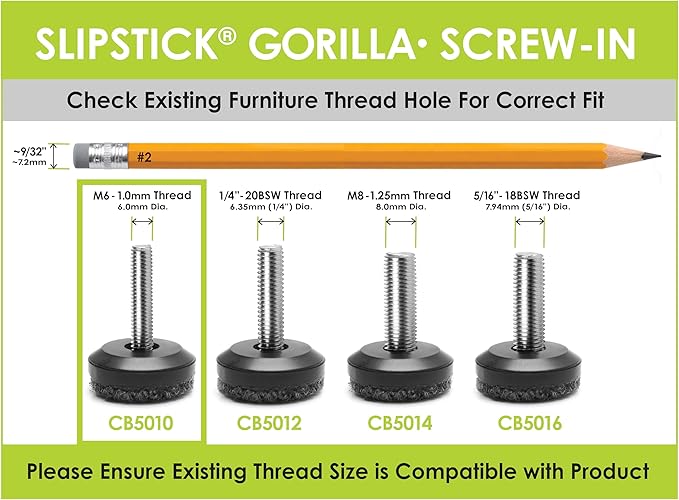 Slipstick Gorilla Outdoor Adjustable Furniture Levelers (8 Pack) Weatherproof Screw in Leg Glides for Chairs, Tables, and Outdoor Furniture Feet, 1-1/8 Inch Berber Glide, M6 Thread - Image 5