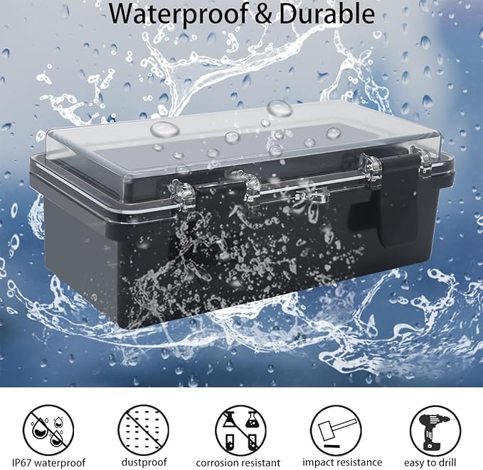 Junction Box, Hinged Black Clear Cover IP67 Waterproof ABS Project Box with Mounting Plate Electrical Box Enclosure with Wall Bracket 7.9 x 3.9 x 2.8inch(200x100x70mm) - Image 2