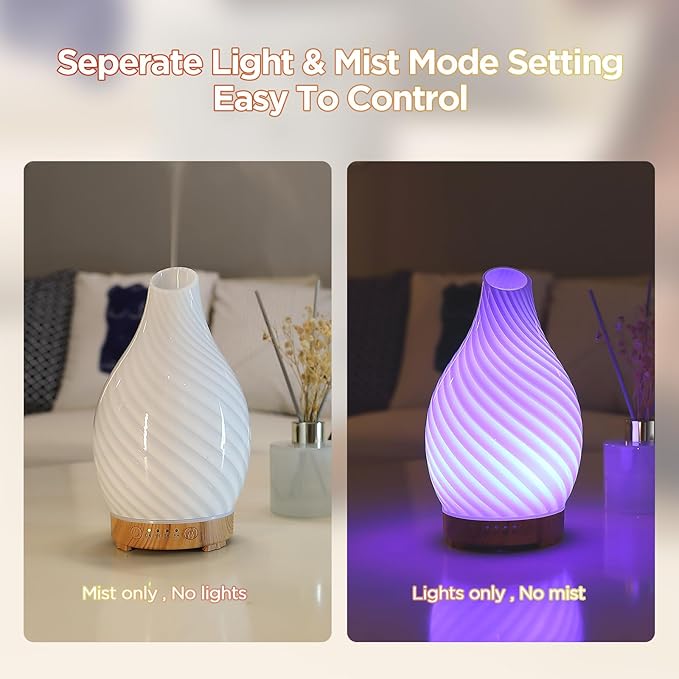 Art Glass Essential Oil Diffuser - 160ml Ultrasonic Cool Mist Scent Aroma Aromatherapy Diffuser, Intermittent with Auto Shut-Off Timer Setting &7 Colors Night Light for Home -Ethereal Time - Image 6