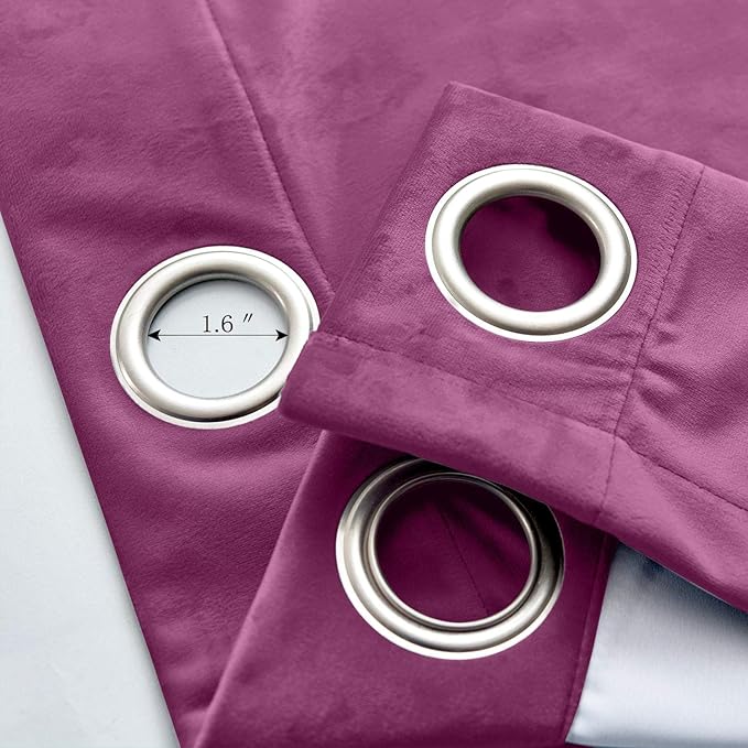 ChadMade Blackout Lined Premium Velvet Curtain Purple 84Wx102L Inch (1 Panel), Eyelet Grommet for Livingroom Bedroom Theater Studio, Leon Collection - Image 4