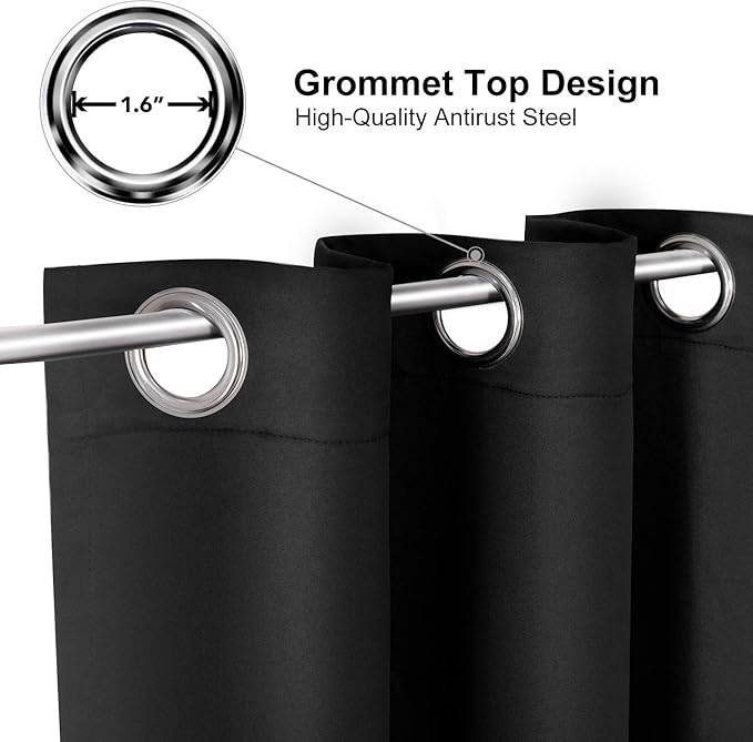 ChrisDowa Blackout Curtains 70 inches Wide for Bedroom - 2 Panels Set Extra Wide Grommet Thermal Insulated Room Darkening Curtains for Living Room (Black, 70 x 84 Inch) - Image 2