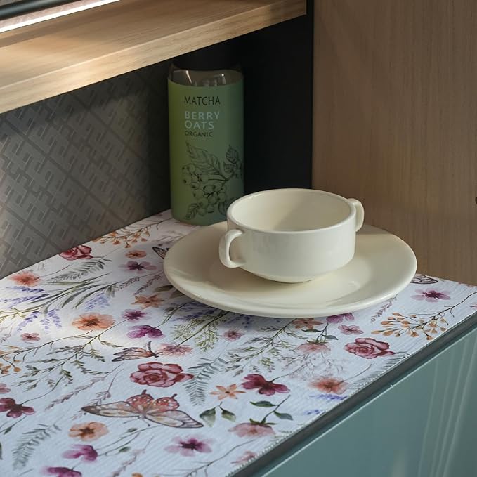 Floral Shelf and Drawer Liner for Kitchen Cabinets,12IN x 20FT Non-Adhesive and Strong Non-Slip Cabinet Drawer Liners for Kitchen Shelf, Waterproof Cupboard Liners,Easy to Clean - Image 6