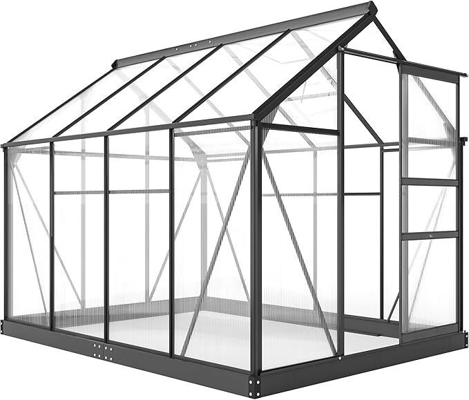 Outsunny 6' x 8' Greenhouse for Outdoors, Polycarbonate Greenhouse with Rain Gutter and Roof Vent, Aluminum Walk-in Green Houses for Outside for Patio Backyard Garden, Gray by Outsunny