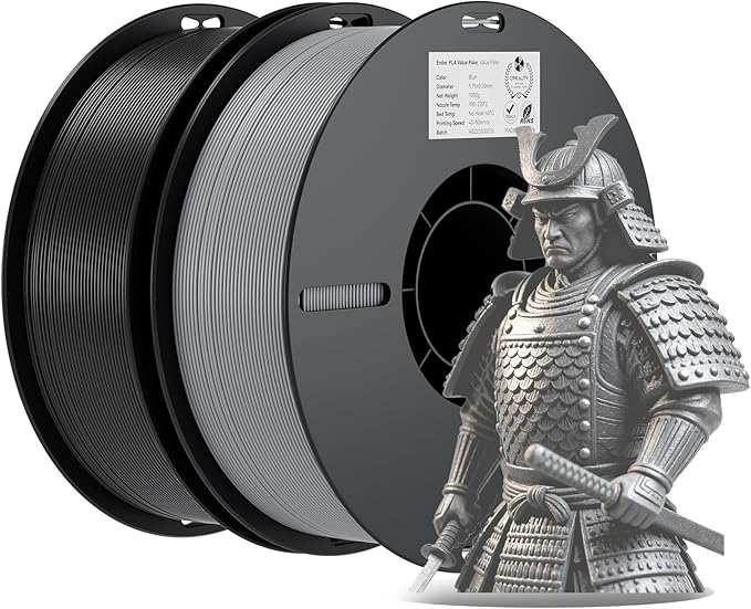 Creality 3D Printer Filament, PLA Filament 1.75mm Bundle for 3D Printing, Ender PLA Filament No-Tangling Strong Bonding, Accuracy +/- 0.02mm (Black & Grey) by Creality