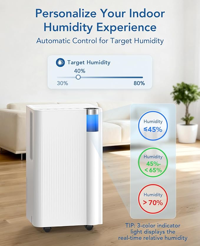 2500 Sq.Ft Dehumidifier for Basement with Drain Hose Max 34 Pints, Dehumidifiers for Home Large Room Bathroom Bedroom, 3 Modes, Smart Humidity Control, Auto Defrost, 24H Timer, Sleep Mode - Image 7