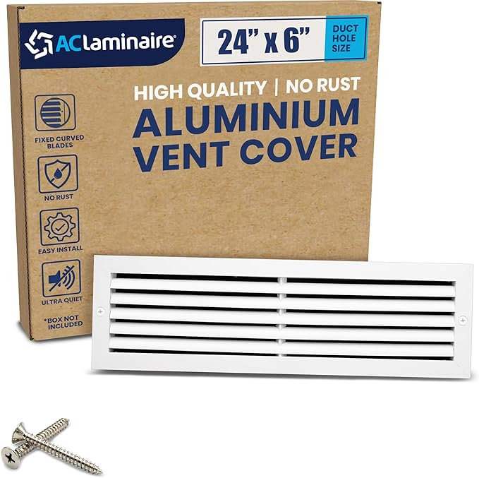 24x6 Inch (Duct Opening) Air Return Vent Cover Decorative – Premium Aluminum AC Vent Cover for Ceiling & Wall, Rustproof Grille, Ideal for Home HVAC Grille, Durable & Easy to Install by ACLAMINAIRE by LAMINAIRE
