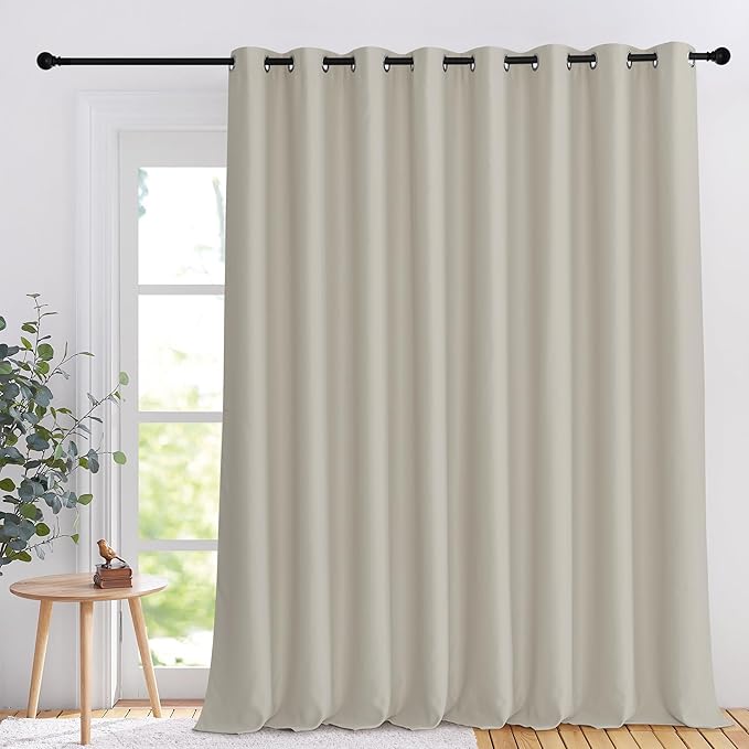 NICETOWN Blackout Patio Curtain 108 inches Long, Extra Wide 120" Room Darkening Thermal Insulated Soundproof Window Treatment for Bedroom/Living Room, 1 Panel, W120 x L108, Natural by NICETOWN