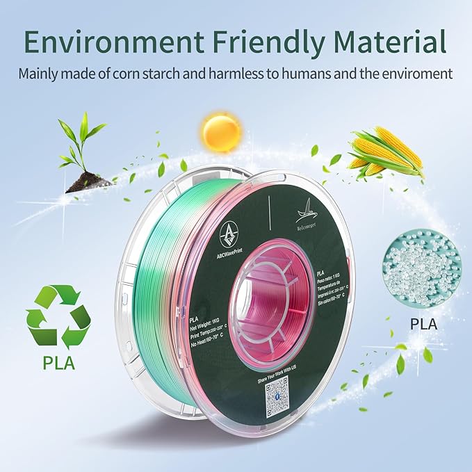 Rainbow PLA Filament, Multicolor Gradient Silk PLA Filament, Dimensional Accuracy +/- 0.02 mm, 1kg Spool(2.2lbs), 1.75 mm, Rainbow Memphis - Image 4