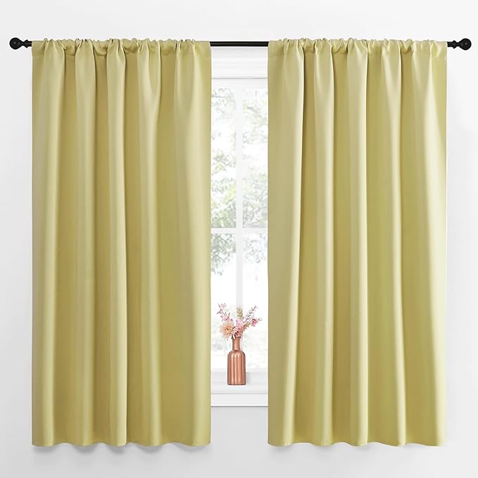 NICETOWN Blackout Curtains for Living Curtains, Paler Yellow, Set of 2, 52 by 63 Inch, Window Treatment Blackout Curtain Panels, Home Decor Thermal Insulated Solid Drapes for Bedroom by NICETOWN