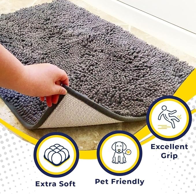 Muddy Mat® Pack of 3 Highly Absorbent Microfiber Dog Door Mat and Pet Rug, Non Slip Thick Washable Area Mat Soft Chenille for Kitchen Bathroom Bedroom and Outdoor - Grey Small, Medium & Large - Image 2