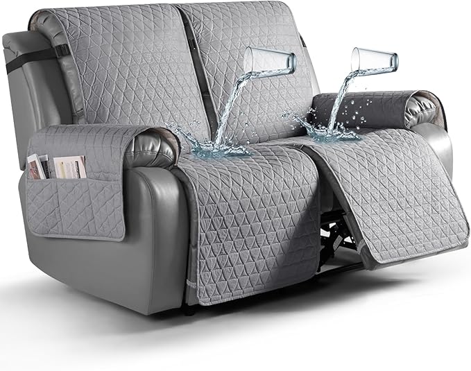 TAOCOCO 100% Waterproof Recliner Cover, Non-Slip Washable Reclining Couch Cover with Elastic Leg Straps, Furniture Protector for Dogs (Light Gray, 2 Seater) by TAOCOCO