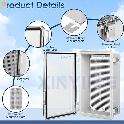 Waterproof Outdoor Project ABS Plastic Junction Box IP67 Weatherproof Dustproof Enclosure with Hinged Cover, Mounting Plate,Wall Brackets for Power Project (Clear,10.2"X6.3"X3.9") - Image 3