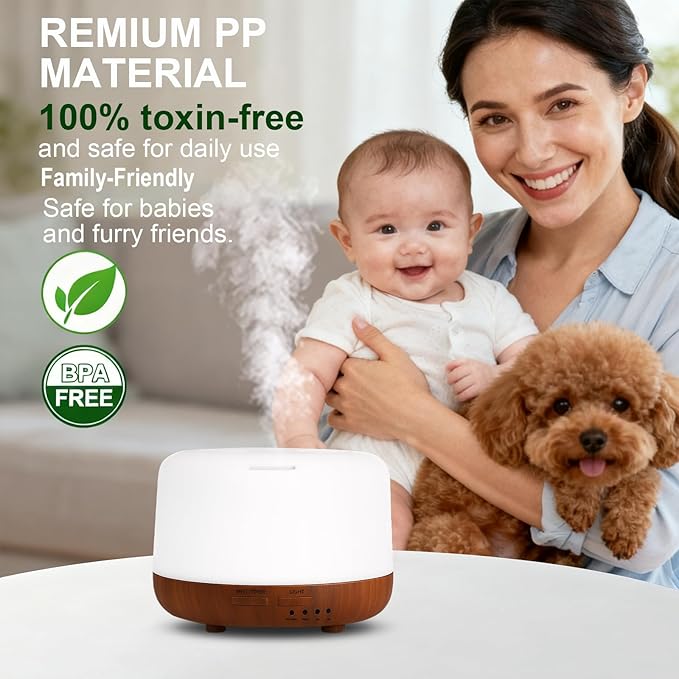 300ML Essential Oil Diffuser for Home, Aromatherapy Diffuser with Remote Control, 7-Color LED Light and 4 Timers, Quiet Auto-Off, Easy to Use for Bedroom Office - Image 6