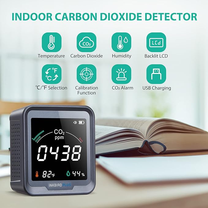 INKBIRDPLUS Indoor CO2 Detector, Air Quality Monitor, Tester for Carbon Dioxide, Temperature and Relative Humidity, Indoor CO2 Monitor with Alarm, for Grow Tents, Wine Cellars, Homes, Cars(PTH-9C) - Image 2