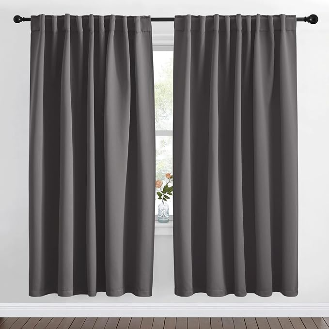 NICETOWN Blackout Curtain Panels Window Draperies - (Grey Color) 70x72 inch, 2 Pieces, Insulating Room Darkening Blackout Drapes for Bedroom by NICETOWN
