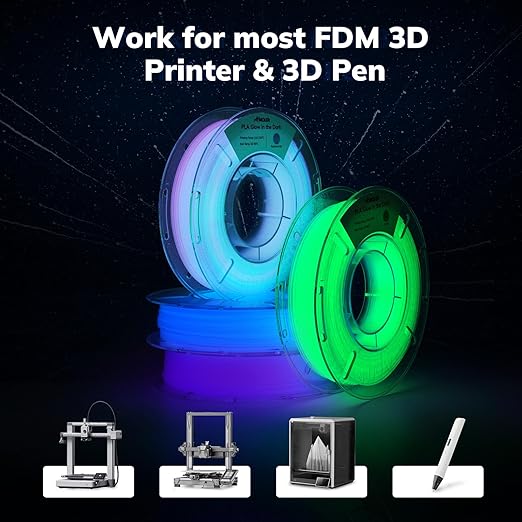 AMOLEN Glow in The Dark Multicolor Fast Change 3D Printer Filament 1.75mm, 5 Meter Green, Blue and Blue Purple Bundle, 1.75mm PLA Filament, 3D Glitter Printing Filament 200g X 4 Pack - Image 6