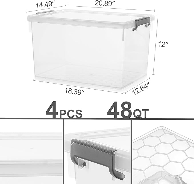 Citylife 48 Qt. Plastic Storage Bins with Lids Large Stackable Storage Containers for Organizing Clear Durable Storage Box, 4 Pack - Image 6