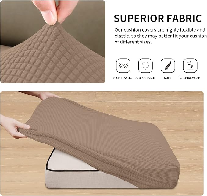 Easy-Going Stretch Individual Chair Couch Cushion Cover Sofa Cushion Furniture Protector Sofa slipcover Soft Flexibility with Elastic Bottom (3-Piece Sofa Cushion Covers, Camel) - Image 5