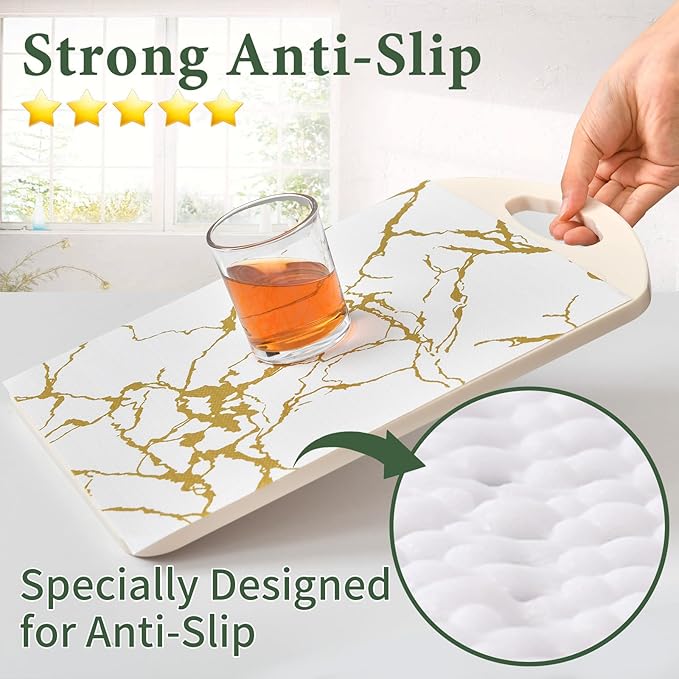 Drawer and Shelf Liner for Kitchen Cabinet Non Slip Waterproof Shelf Paper 17.5 in X 30 Ft Non Adhesive Refrigerator Liners Gold White Marble Easy Liners for Bathroom Cupboard - Image 2