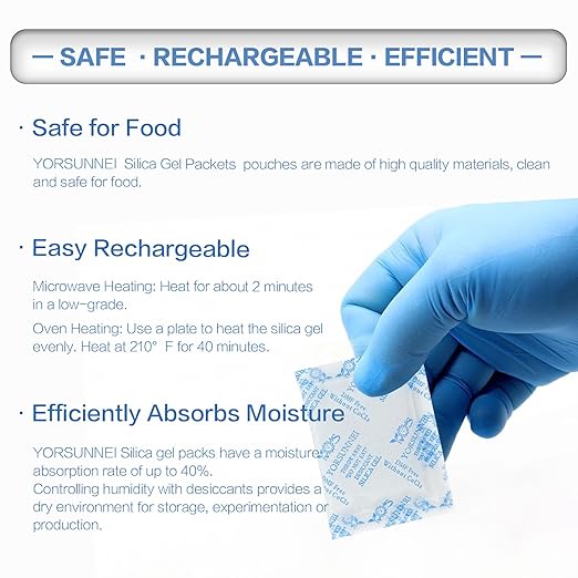 Silica Gel Packets, 5 Gram Desiccants Packs, Moisture Absorbers, Food Grade Silica Gel Desiccant for Storage, Silica Packets for Moisture Control[200 Packs] - Image 3