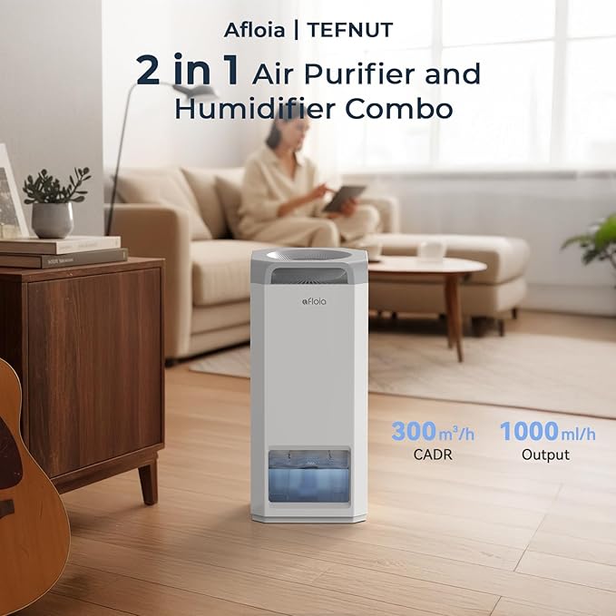 Afloia Humidifier for Bedroom Large Room - Mist Free Evaporative 2 in 1 Humidifier and Air Purifier in One Combo for Home with Top Fill 5L Tank/Humidity&Air Quality Sensor/2-24H Timer - Image 2